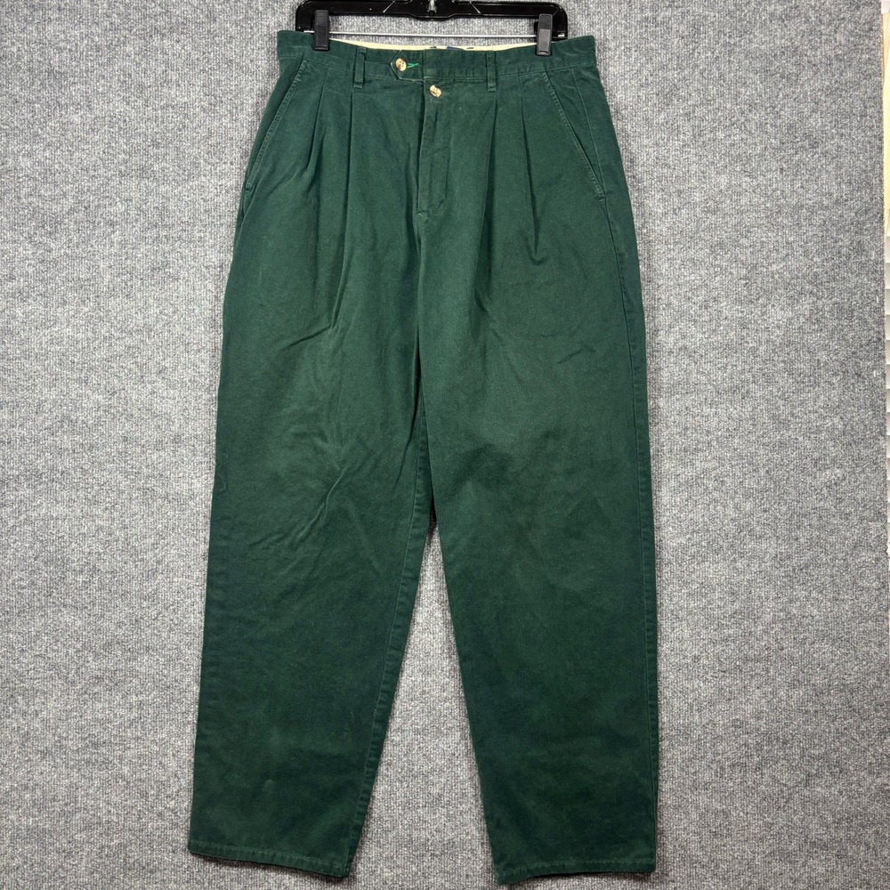 Vintage 90s Tommy Hilfiger Mens 33 (Fits 33x31) Forest Green Pleated Chino Pants